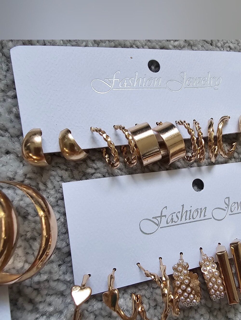 Jewelry lot bundle gold toned gold hoops earrings large small cross pearls cubic - Picture 3 of 6